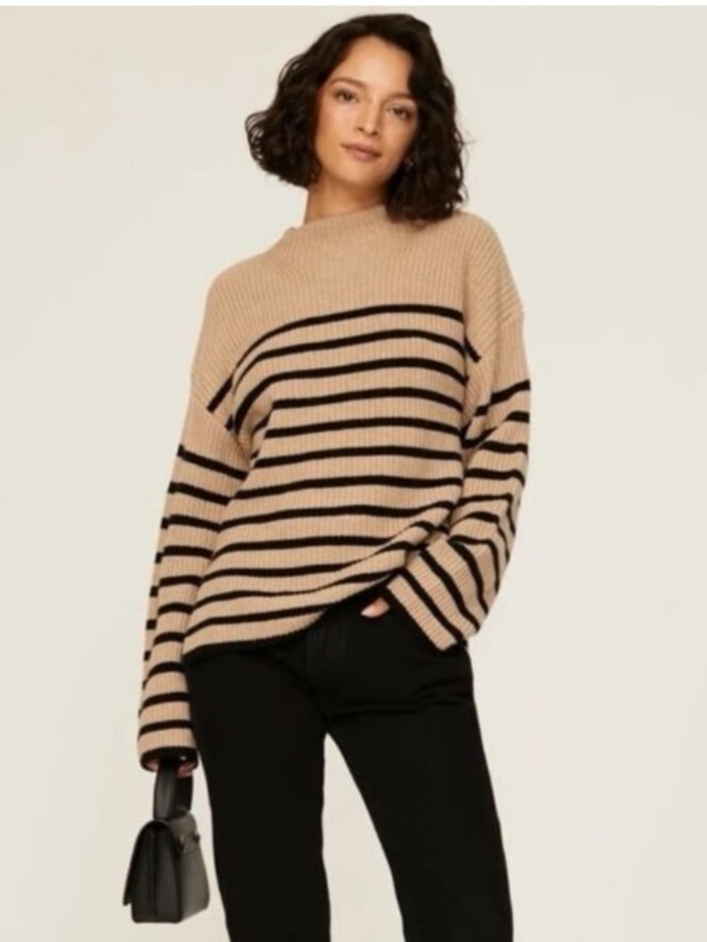 Rails Claudia Camel and Ebony Stripe Mockneck Knit Sweater XS